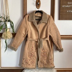 Bacci Italian faux suede sherpa coat embroidered